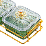 Maxbell Divided Serving Dishes Nut and Candy Serving Tray for Candy Appetizer Snacks 3 Grid Green