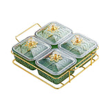 Maxbell Divided Serving Dishes Nut and Candy Serving Tray for Candy Appetizer Snacks 4 Grid Green