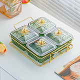 Maxbell Divided Serving Dishes Nut and Candy Serving Tray for Candy Appetizer Snacks 4 Grid Green