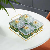 Maxbell Divided Serving Dishes Nut and Candy Serving Tray for Candy Appetizer Snacks 4 Grid Green