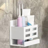 Maxbell Wall Mounted Toothbrush Holder Toothpaste Shelf for Washroom Hotel Dormitory White