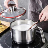Maxbell Milk Pan with Lid Stainless Steel Saucepan for Restaurant Sauce Boiling Milk 10x14.5x10cm