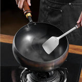 Maxbell Iron Wok Universal Sautee with Wood Handle Round Bottom Pot for Home Kitchen without cover