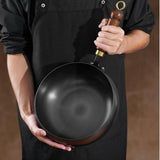 Maxbell Iron Wok Universal Sautee with Wood Handle Round Bottom Pot for Home Kitchen without cover