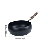 Maxbell Iron Wok Universal Sautee with Wood Handle Round Bottom Pot for Home Kitchen glass cover