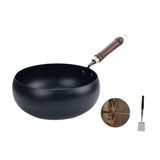 Maxbell Iron Wok Universal Sautee with Wood Handle Round Bottom Pot for Home Kitchen glass cover