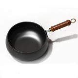 Maxbell Iron Wok Universal Sautee with Wood Handle Round Bottom Pot for Home Kitchen glass cover