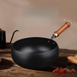 Maxbell Iron Wok Universal Sautee with Wood Handle Round Bottom Pot for Home Kitchen wooden cover