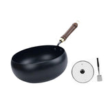 Maxbell Iron Wok Universal Sautee with Wood Handle Round Bottom Pot for Home Kitchen wooden cover