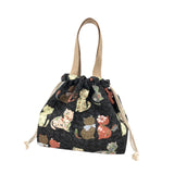 Maxbell Canvas Drawstring Lunch Box Reusable Bento Tote Bag for Camping Travel Beach Black