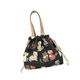 Maxbell Canvas Drawstring Lunch Box Reusable Bento Tote Bag for Camping Travel Beach Black