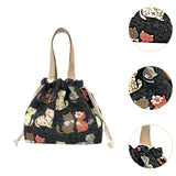 Maxbell Canvas Drawstring Lunch Box Reusable Bento Tote Bag for Camping Travel Beach Black