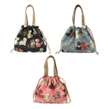 Maxbell Canvas Drawstring Lunch Box Reusable Bento Tote Bag for Camping Travel Beach Black