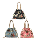 Maxbell Canvas Drawstring Lunch Box Reusable Bento Tote Bag for Camping Travel Beach Black