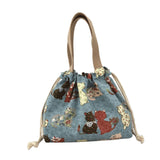 Maxbell Canvas Drawstring Lunch Box Reusable Bento Tote Bag for Camping Travel Beach Blue