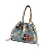 Maxbell Canvas Drawstring Lunch Box Reusable Bento Tote Bag for Camping Travel Beach Blue