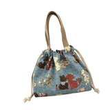 Maxbell Canvas Drawstring Lunch Box Reusable Bento Tote Bag for Camping Travel Beach Blue