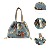 Maxbell Canvas Drawstring Lunch Box Reusable Bento Tote Bag for Camping Travel Beach Blue