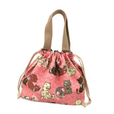 Maxbell Canvas Drawstring Lunch Box Reusable Bento Tote Bag for Camping Travel Beach Pink