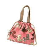 Maxbell Canvas Drawstring Lunch Box Reusable Bento Tote Bag for Camping Travel Beach Pink