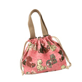 Maxbell Canvas Drawstring Lunch Box Reusable Bento Tote Bag for Camping Travel Beach Pink