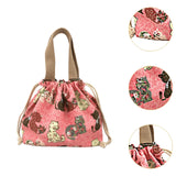 Maxbell Canvas Drawstring Lunch Box Reusable Bento Tote Bag for Camping Travel Beach Pink