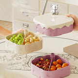 Maxbell Rotation Divided Serving Tray with Lid Snack Tray for Chinese New Year Treat Pink 3 Tier