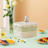 Maxbell Rotation Divided Serving Tray with Lid Snack Tray for Chinese New Year Treat Green 2 Tier