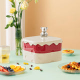 Maxbell Rotation Divided Serving Tray with Lid Snack Tray for Chinese New Year Treat Red 2 Tier