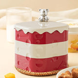 Maxbell Rotation Divided Serving Tray with Lid Snack Tray for Chinese New Year Treat Red 3 Tier