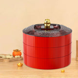 Maxbell Snack Tray with Lid Candy Bowl Divided Serving Tray for Candy Cookies Fruits 3 Tier  Red