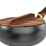 Maxbell Nonstick Wok No Coating Gas Boiling Stir Fry Pan for Restaurant Camping Home wood lid