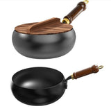 Maxbell Nonstick Wok No Coating Gas Boiling Stir Fry Pan for Restaurant Camping Home wood lid