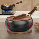 Maxbell Nonstick Wok No Coating Gas Boiling Stir Fry Pan for Restaurant Camping Home wood lid