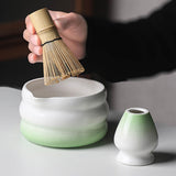 Maxbell Matcha Bowl with Whisk Holder Gift Japanese Matcha Tea Set for Matcha Powder Green