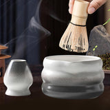 Maxbell Matcha Bowl with Whisk Holder Gift Japanese Matcha Tea Set for Matcha Powder Black