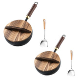 Maxbell Iron Wok Pan Sturdy Cooking Pan Flat Bottom Cookware for Induction Gas 20cm