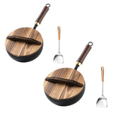 Maxbell Iron Wok Pan Sturdy Cooking Pan Flat Bottom Cookware for Induction Gas 20cm