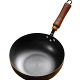 Maxbell Iron Wok Pan Sturdy Cooking Pan Flat Bottom Cookware for Induction Gas 20cm