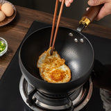 Maxbell Iron Wok Pan Sturdy Cooking Pan Flat Bottom Cookware for Induction Gas 20cm