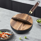 Maxbell Iron Wok Pan Sturdy Cooking Pan Flat Bottom Cookware for Induction Gas 20cm