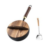 Maxbell Iron Wok Pan Sturdy Cooking Pan Flat Bottom Cookware for Induction Gas 24cm