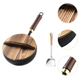 Maxbell Iron Wok Pan Sturdy Cooking Pan Flat Bottom Cookware for Induction Gas 24cm