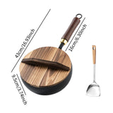 Maxbell Iron Wok Pan Sturdy Cooking Pan Flat Bottom Cookware for Induction Gas 24cm