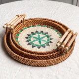 Maxbell 3 Pieces Rattan Serving Tray Woven Platter with Handles for Tea Parties Home
