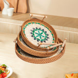 Maxbell 3 Pieces Rattan Serving Tray Woven Platter with Handles for Tea Parties Home