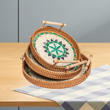 Maxbell 3 Pieces Rattan Serving Tray Woven Platter with Handles for Tea Parties Home