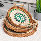 Maxbell 3 Pieces Rattan Serving Tray Woven Platter with Handles for Tea Parties Home