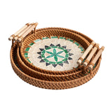 Maxbell 3 Pieces Rattan Serving Tray Woven Platter with Handles for Tea Parties Home