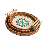 Maxbell 3 Pieces Rattan Serving Tray Woven Platter with Handles for Tea Parties Home